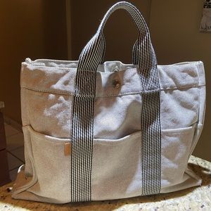 HERMES Authentic Herline Fourre Tout MM Bag Gray Canvas Tout Tote Bag
